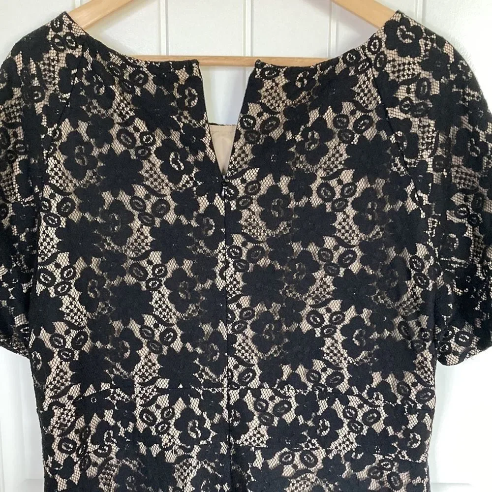 Allen B by Allen Swartz Short Sleeve Lace Over Slip Dress in‎ Black Size 16